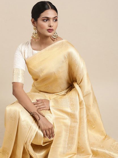 Women's Silk Blend Off White Woven Design Designer Saree With Blouse Piece