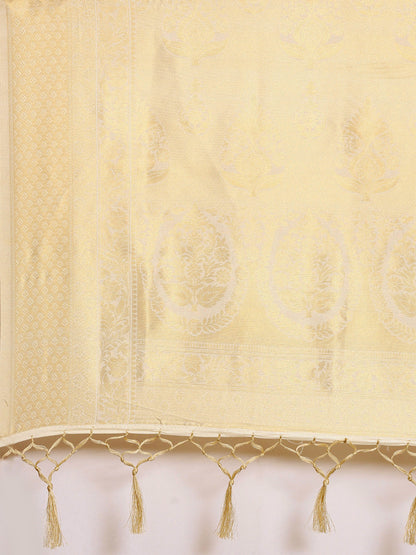 Women's Silk Blend Off White Woven Design Designer Saree With Blouse Piece