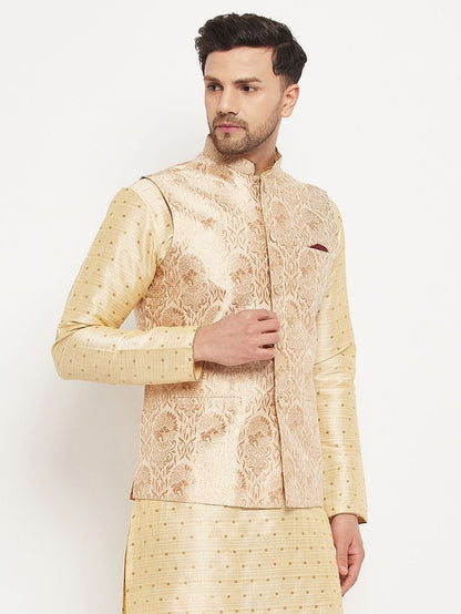Men's Maroon Silk Blend Straight Jacket  Kurta and Pyjama Set