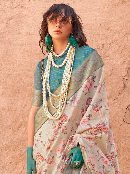 Women's Georgette Light Blue Woven Design Designer Saree With Blouse Piece
