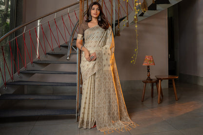 Dhiyona GR Women's Kusum Brownie Love Brown Soft Cotton Jamdani Saree