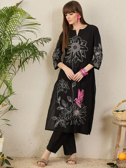 Dhiyona IE Embroidered Straight Pure Cotton Tunic With Trousers