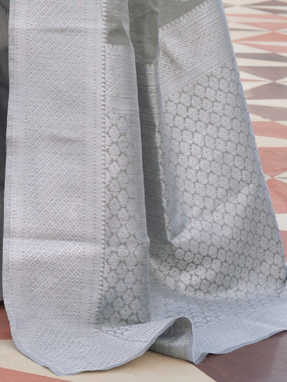 Women's Pure Linen Grey Woven Design Woven saree With Blouse Piece