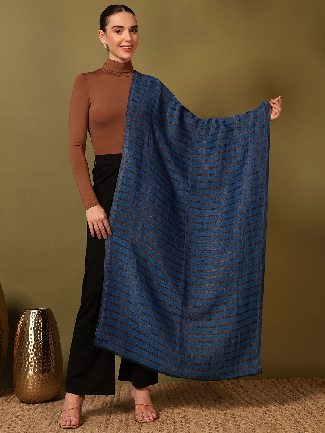 Dhiyona PA Striped Woven Design Woollen Reversible Shawl