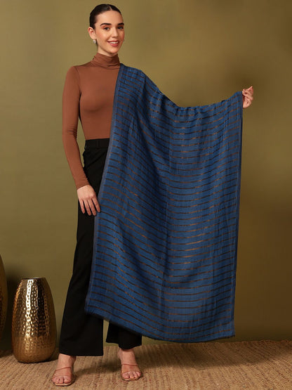 Dhiyona PA Striped Woven Design Woollen Reversible Shawl