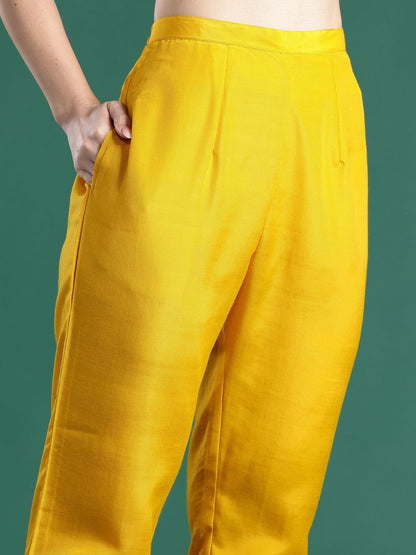 Woven Design Round Neck Straight Kurta With Trouser & Dupatta