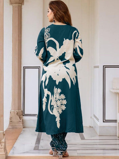 Floral Printed Sequinned A-Line Kurta With Salwar