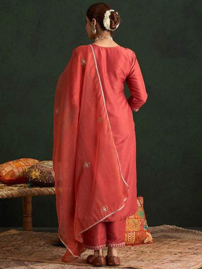 Dhiyona IE Ethnic Motifs Embroidered Thread Work Straight Kurta With Trousers & Dupatta