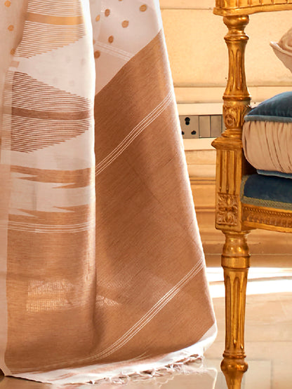Women's Tissue Cream Woven Design Designer Saree With Blouse Piece