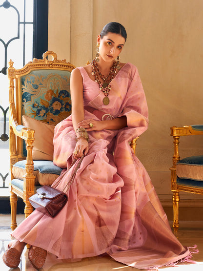 Women's Tissue Mauve Woven Design Designer Saree With Blouse Piece