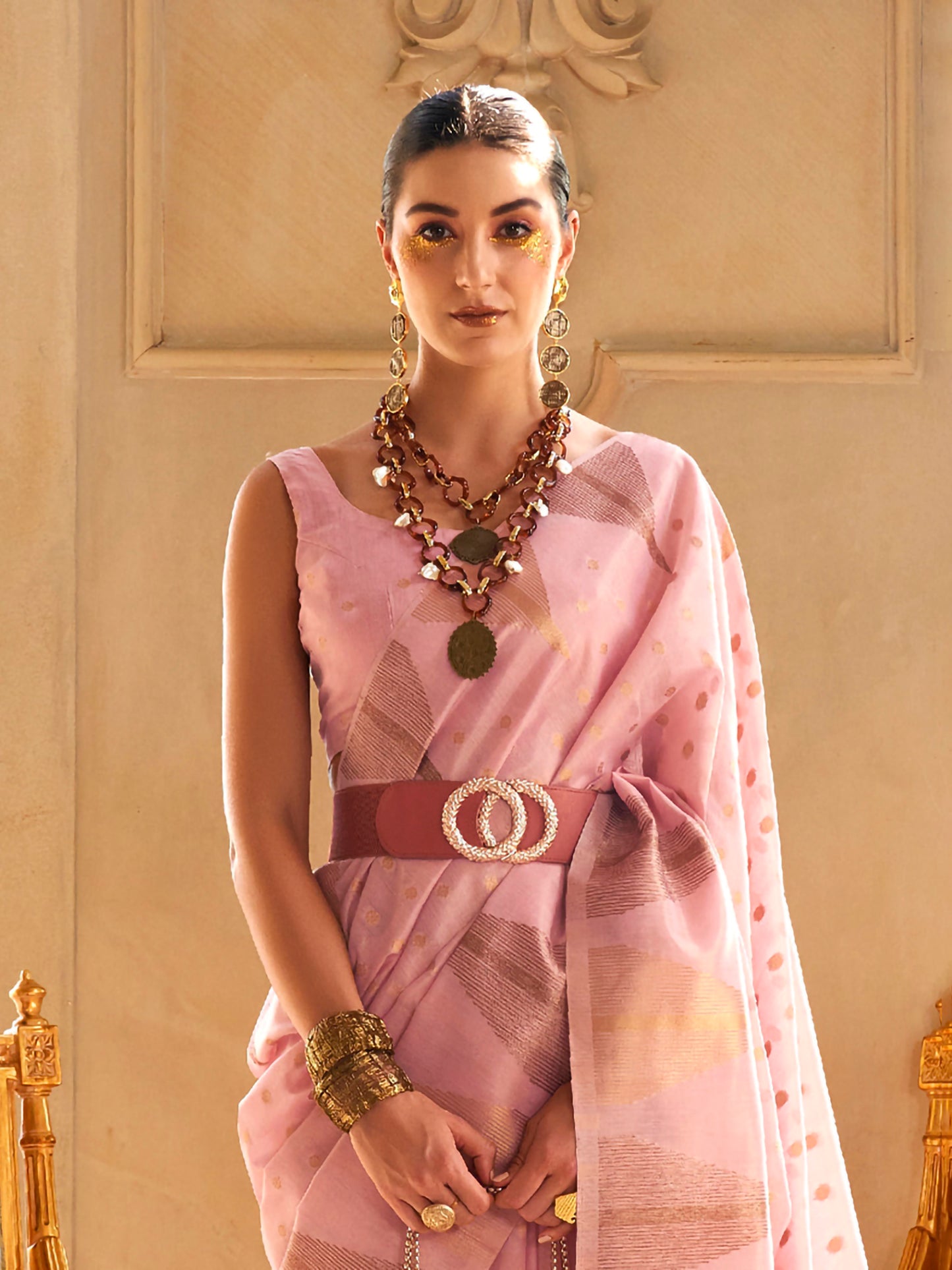 Women's Tissue Mauve Woven Design Designer Saree With Blouse Piece