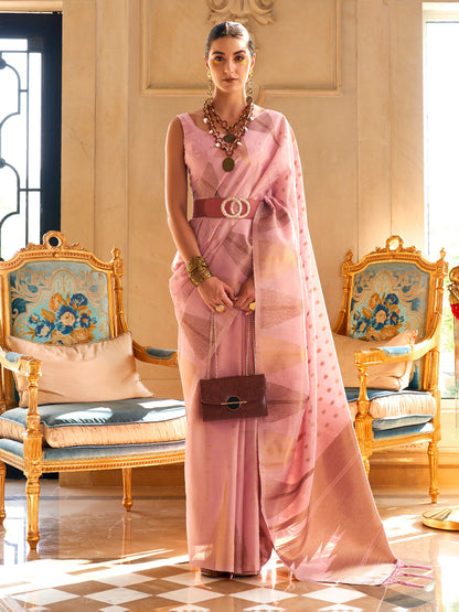 Women's Tissue Mauve Woven Design Designer Saree With Blouse Piece
