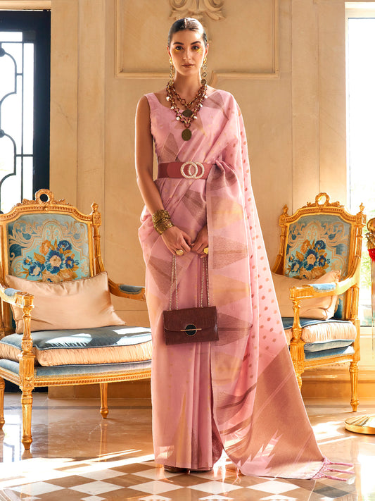 Women's Tissue Mauve Woven Design Designer Saree With Blouse Piece