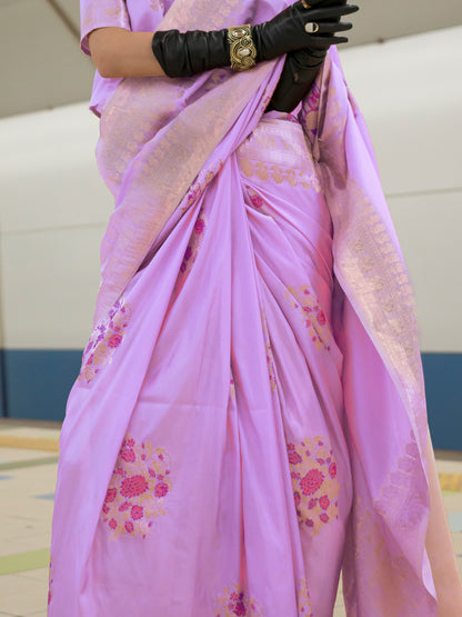 Women's Silk Blend Lavendar Woven Design Designer Saree With Blouse Piece