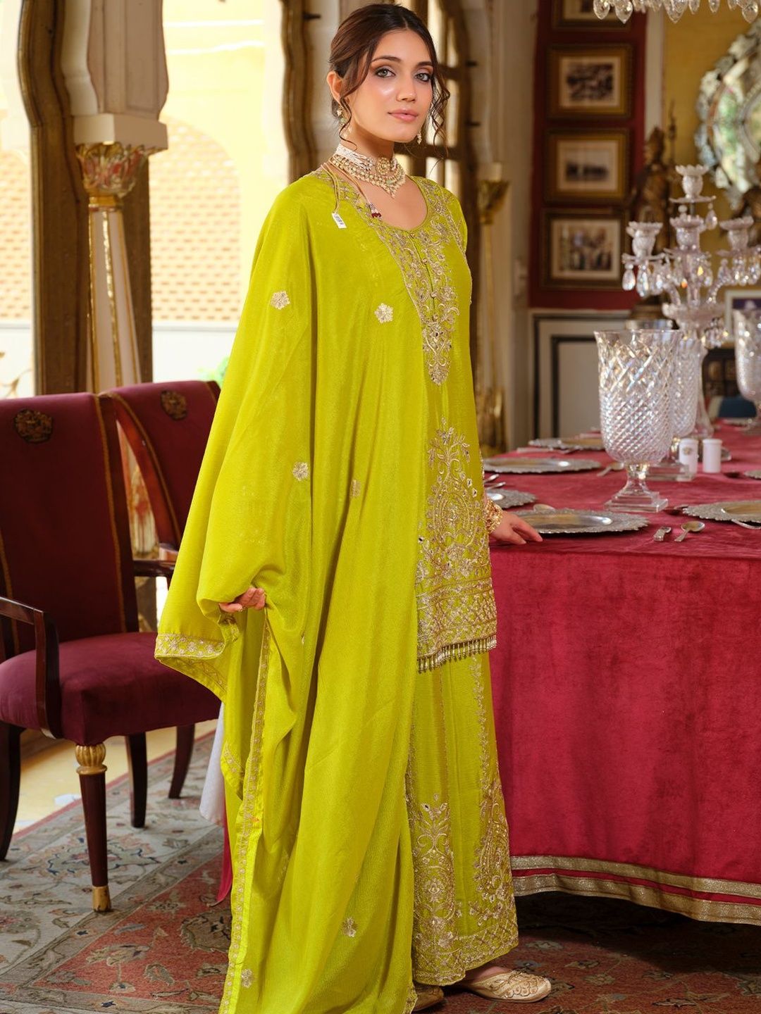 Women Ethnic Motifs Embroidered Regular Mirror Work Kurta with Palazzos & Dupatta