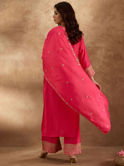 Dhiyona IE Women Ethnic Motifs Embroidered Regular Kurta with Trousers & With Dupatta
