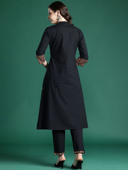 Dhiyona IE Printed Pure Cotton A-Line Tunic & Trousers Co-Ord Set