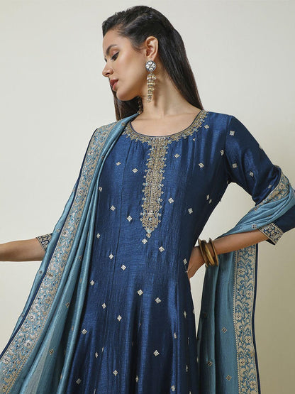 Dhiyona SO Women's Floral Embroidered Regular Sequinned Anarkali Kurta with Trousers & Dupatta