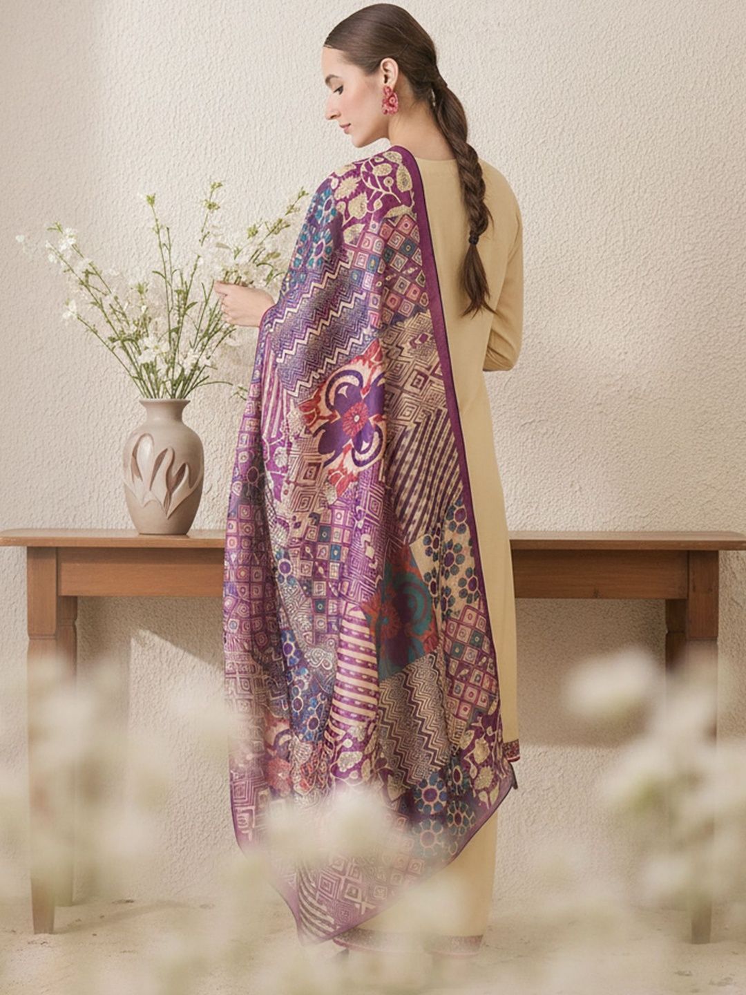 Ethnic Motifs Embroidered Regular Thread Work Kurta With Trouser & Dupatta