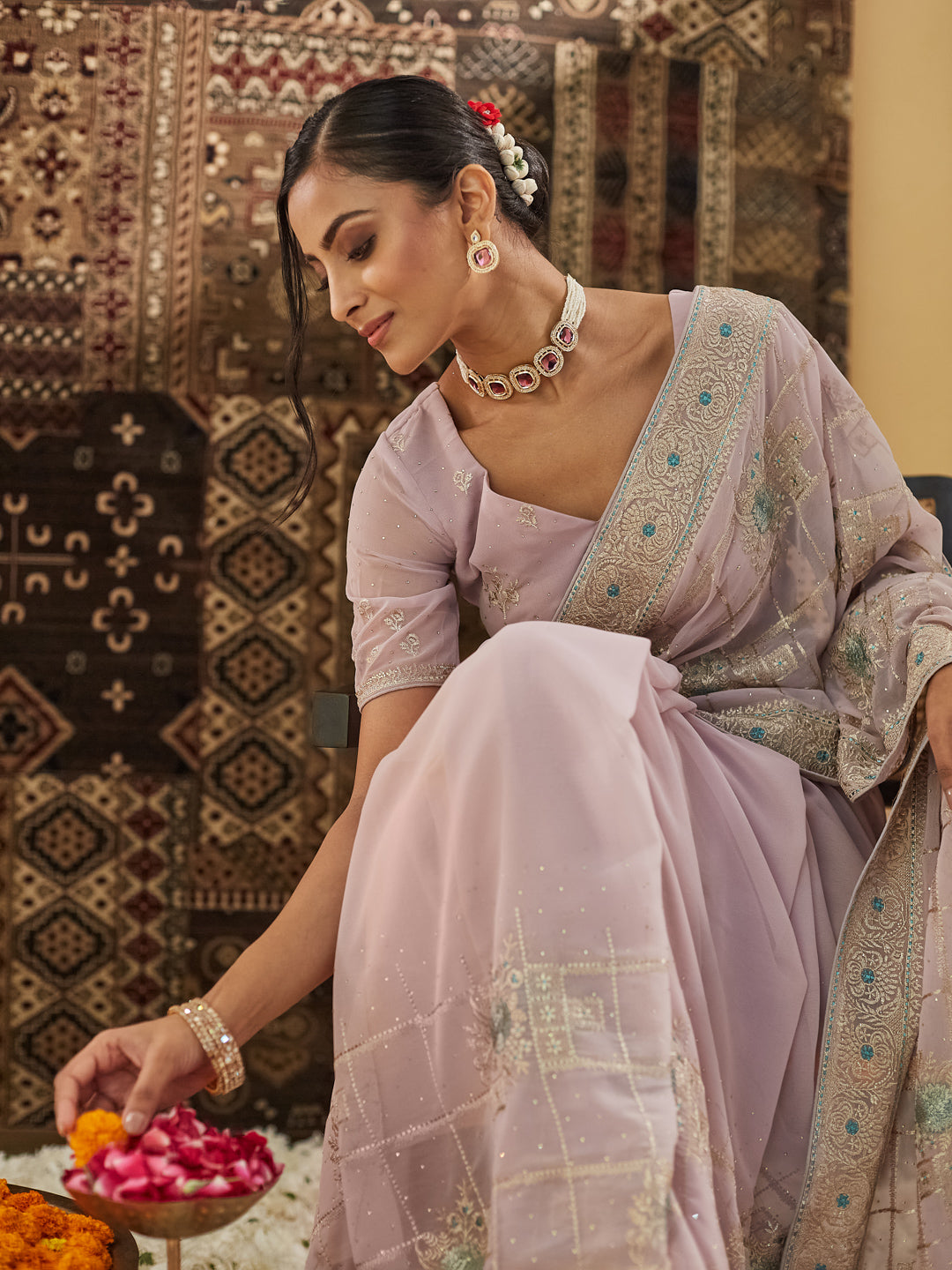 Dhiyona KS Women's Embellished Embroidered Saree