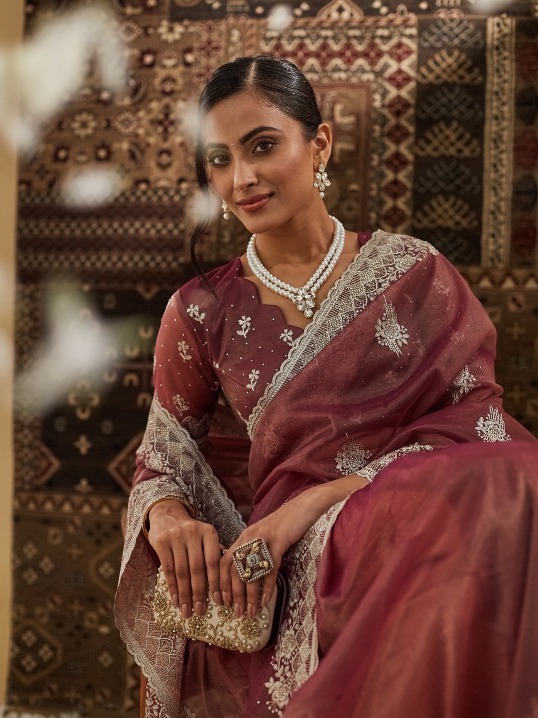 Dhiyona KS Women's Embellished Beads and Stones Supernet Designer Saree