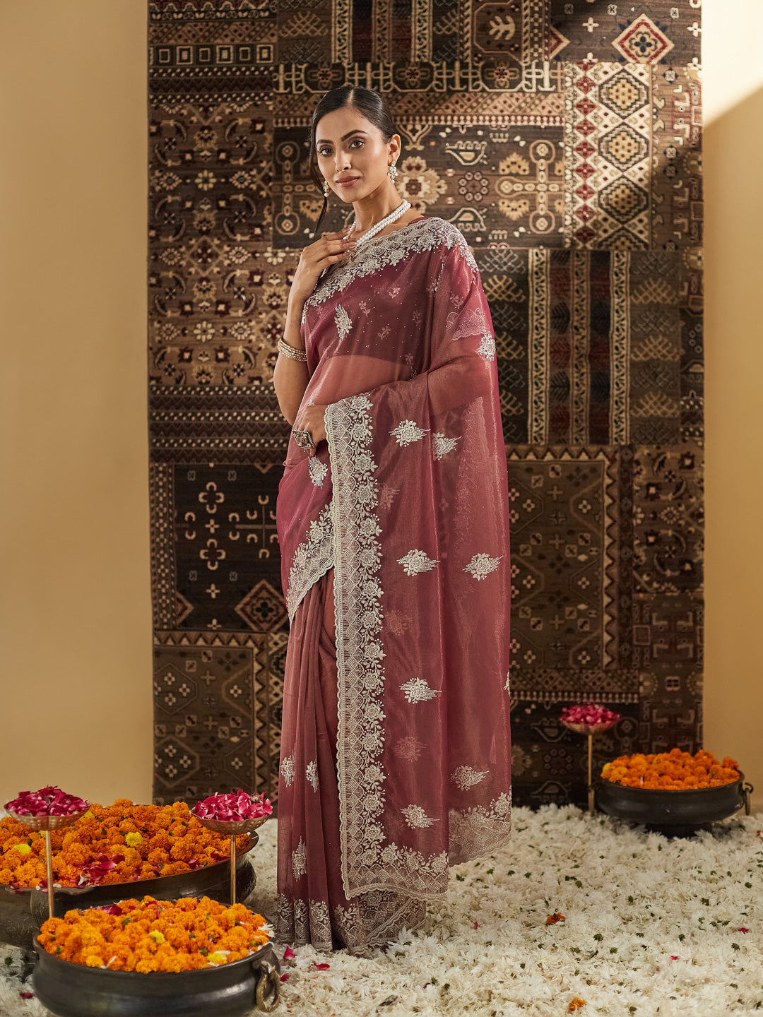 Dhiyona KS Women's Embellished Beads and Stones Supernet Designer Saree
