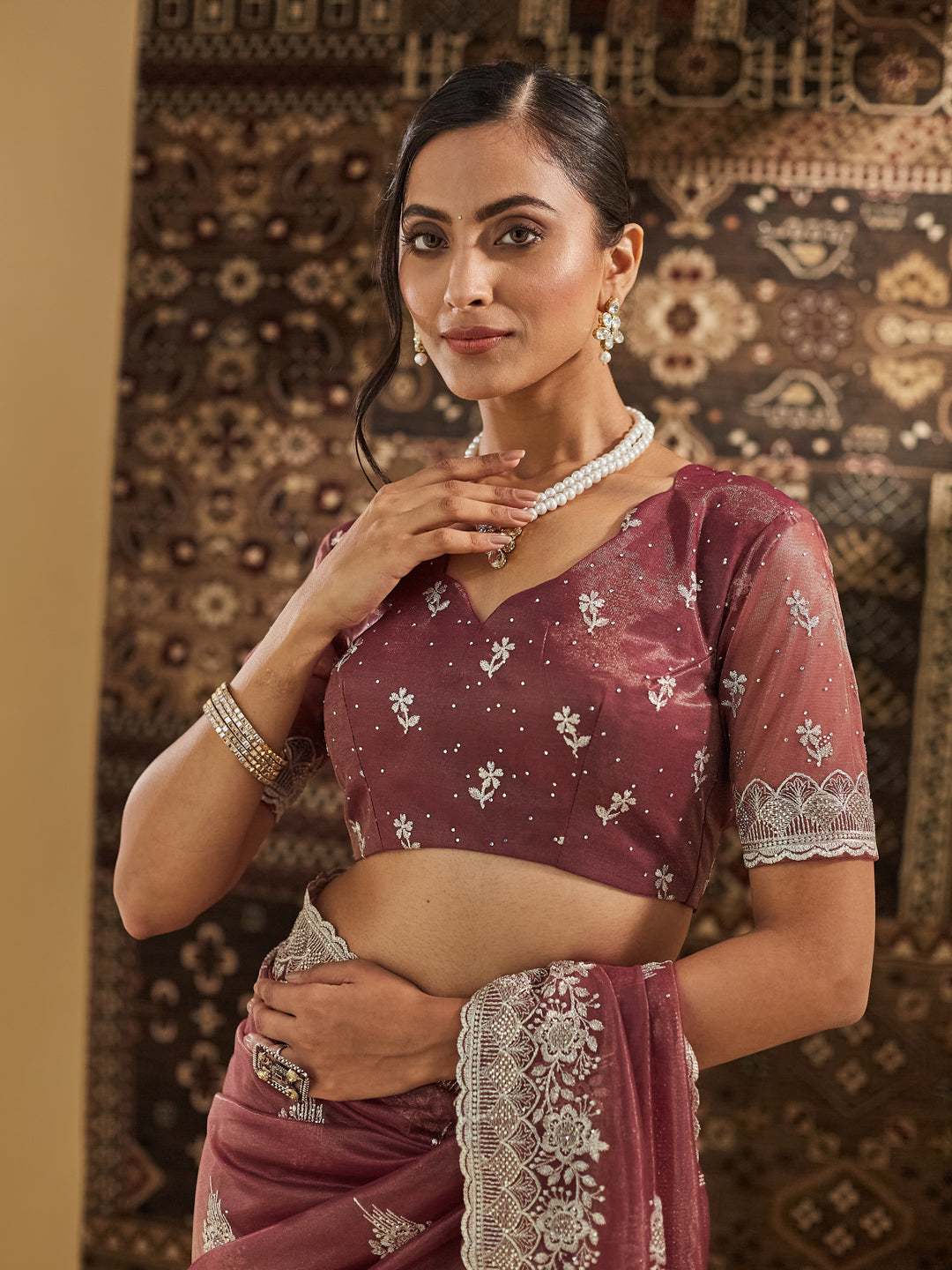 Dhiyona KS Women's Embellished Beads and Stones Supernet Designer Saree