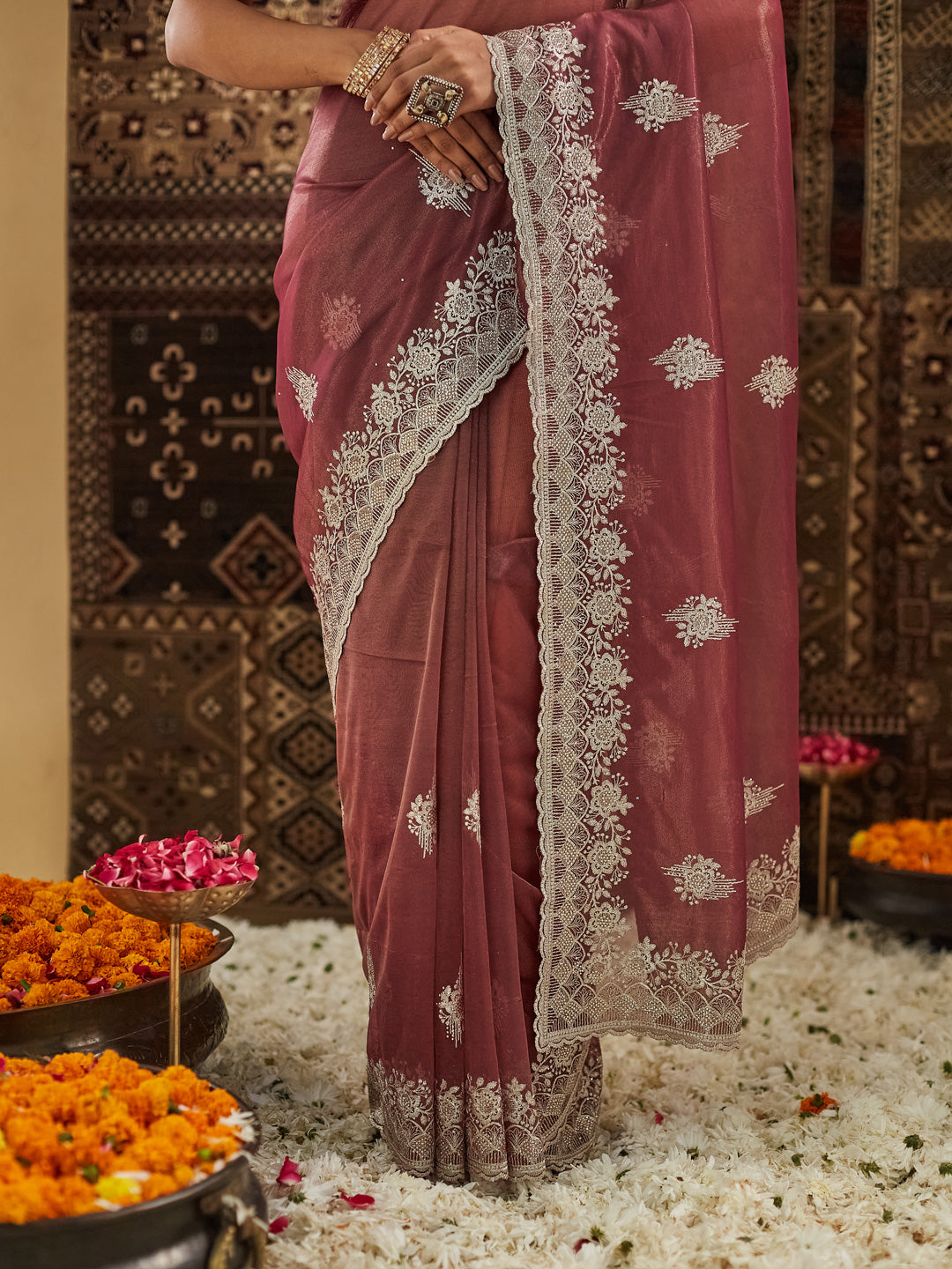 Dhiyona KS Women's Embellished Beads and Stones Supernet Designer Saree