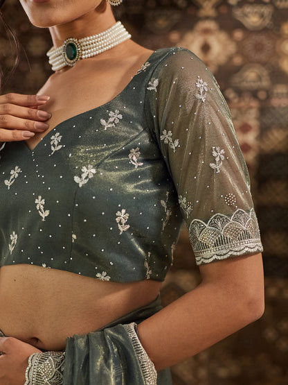 Dhiyona KS Women's Embellished Beads and Stones Supernet Saree