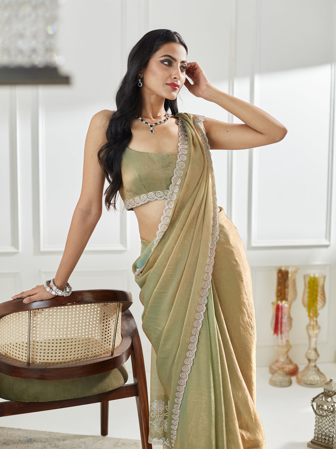Dhiyona KS Women's Beads and Stones Silk Blend Saree