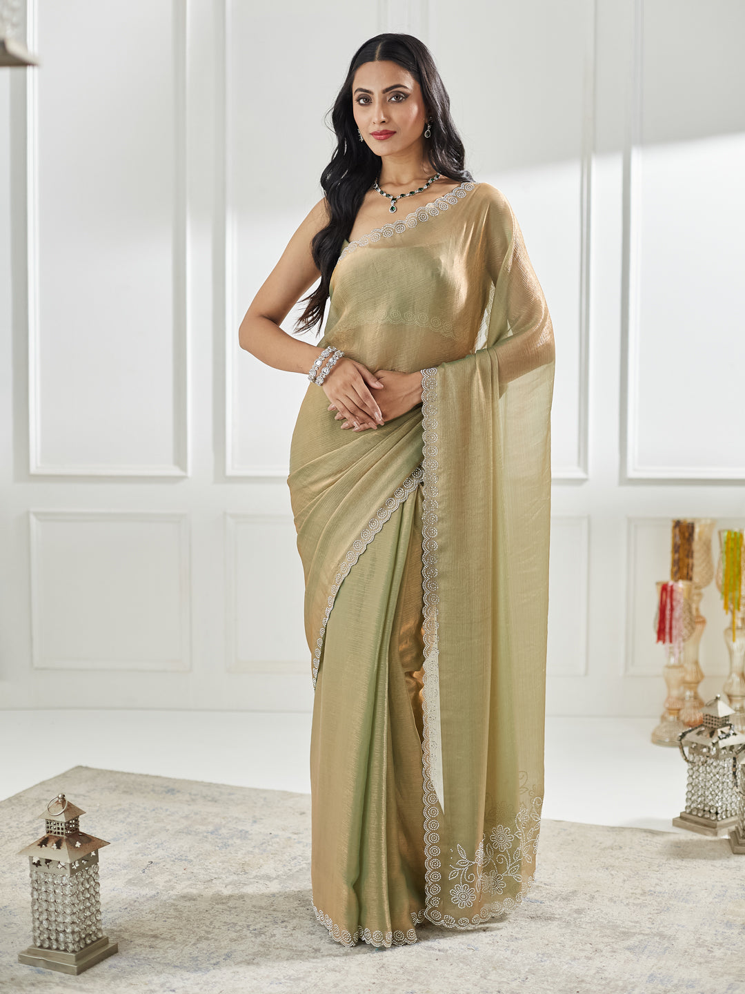 Dhiyona KS Women's Beads and Stones Silk Blend Saree