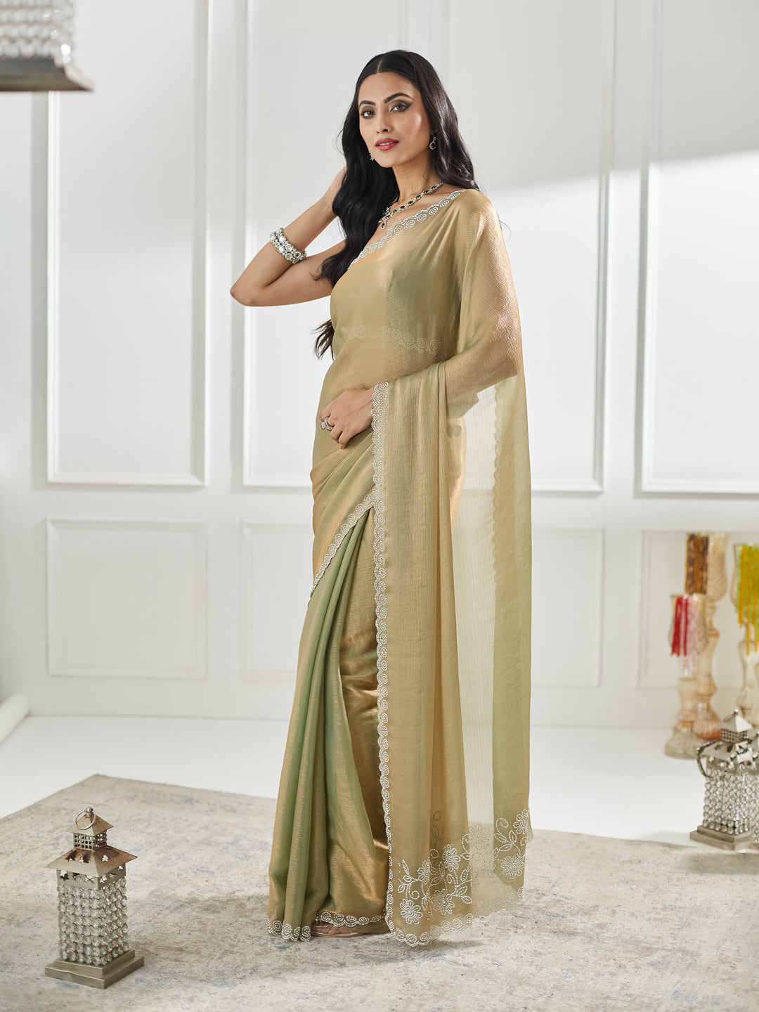 Dhiyona KS Women's Beads and Stones Silk Blend Saree