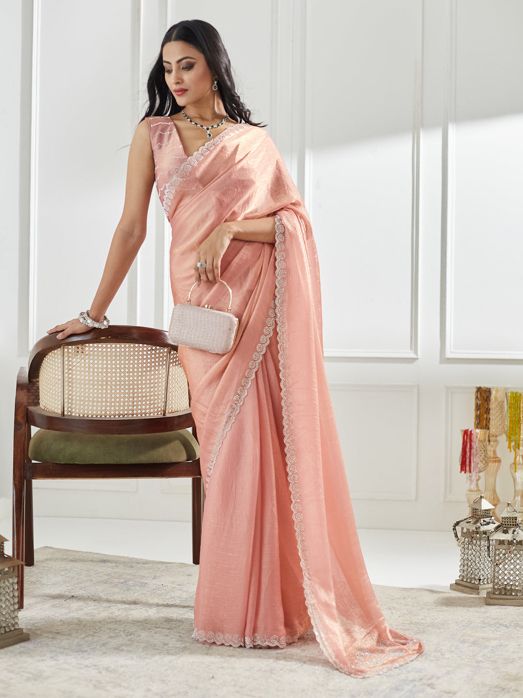 Dhiyona KS Women's Beads and Stones Silk Blend Saree