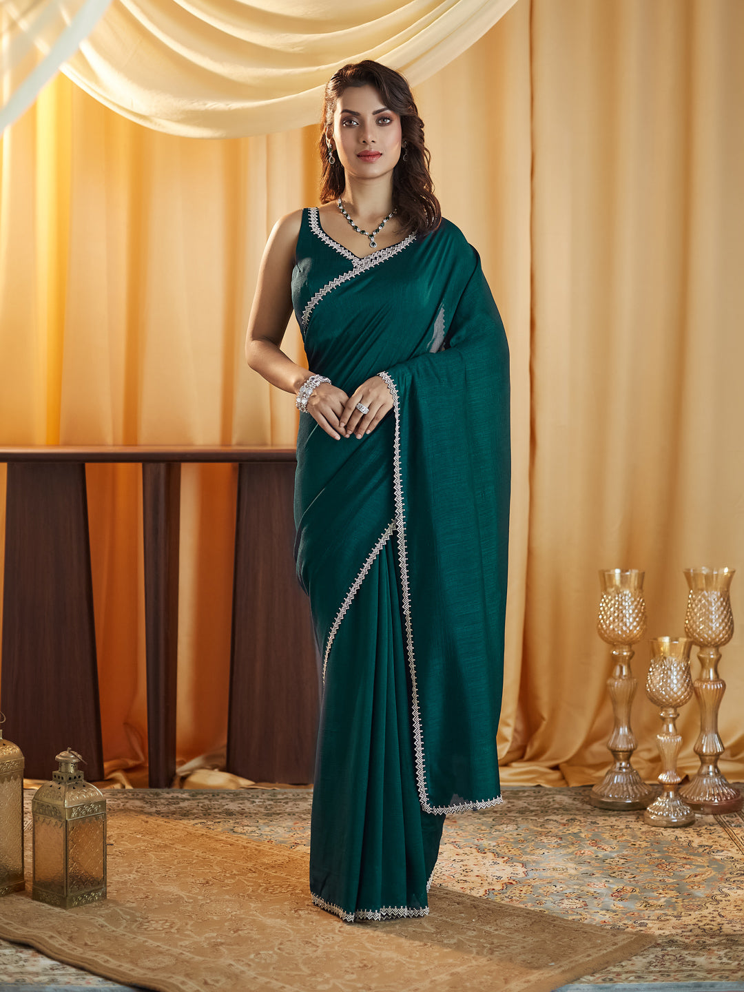 Dhiyona KS Women's Beads and Stones Silk Blend Saree