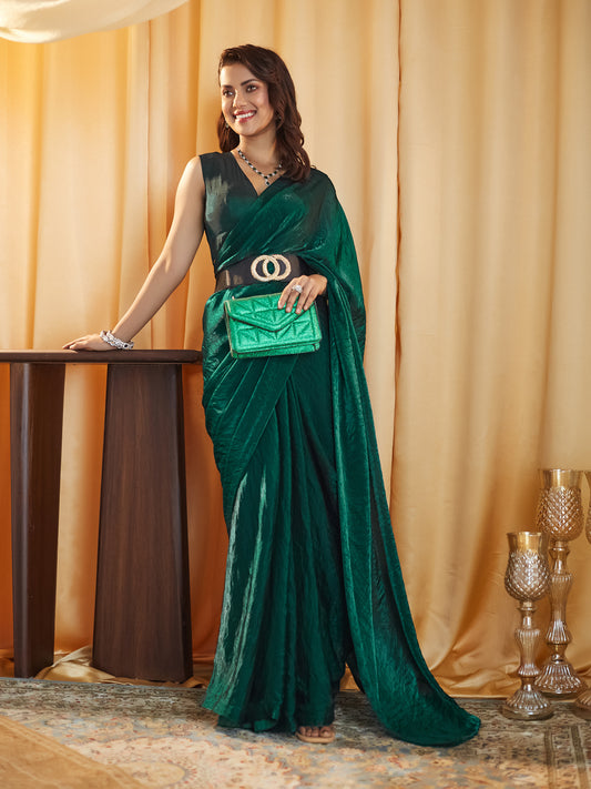 Dhiyona KS Women's women peacock blue solid silk saree