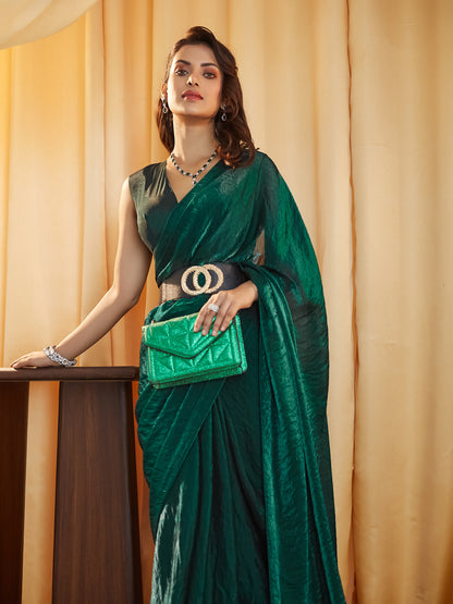 Dhiyona KS Women's women peacock blue solid silk saree