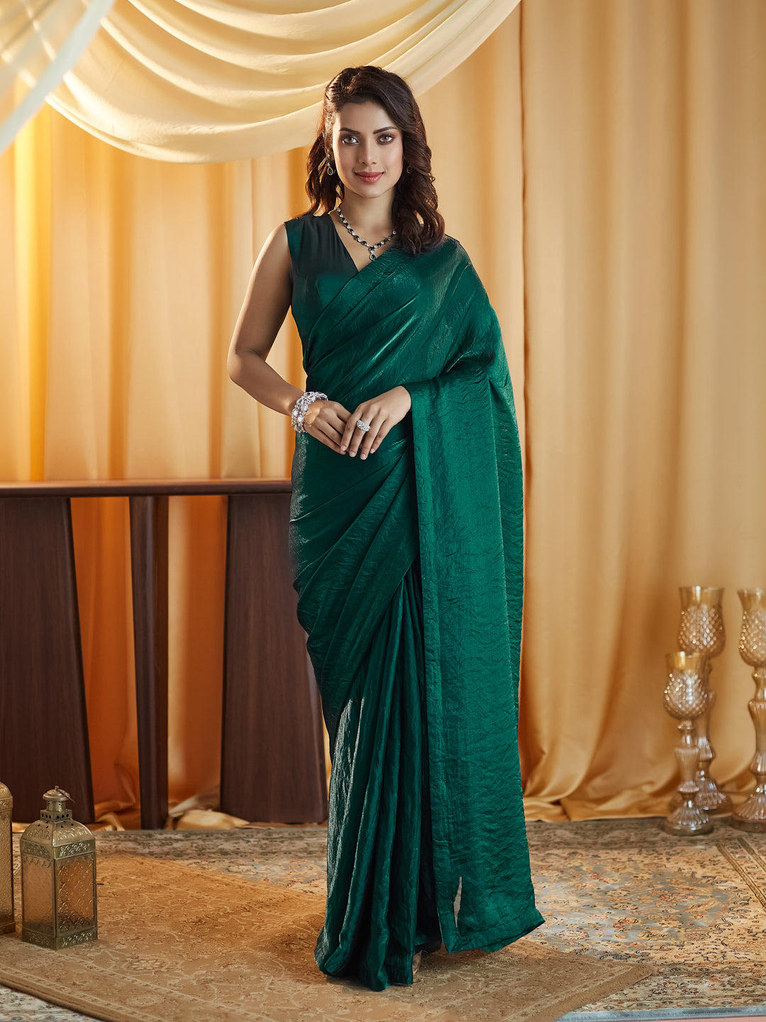 Dhiyona KS Women's women peacock blue solid silk saree