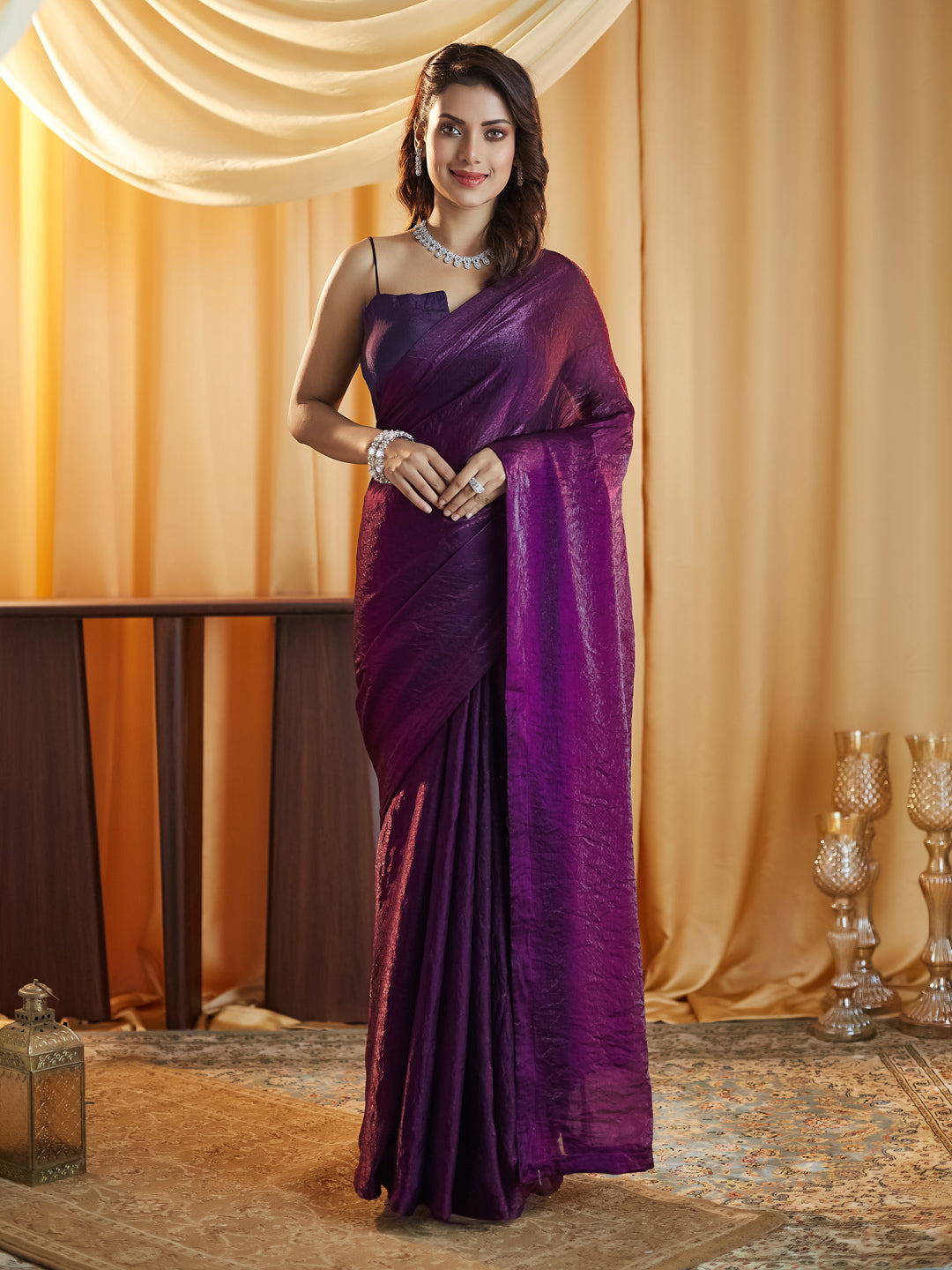 Dhiyona KS Women's women magenta solid silk saree
