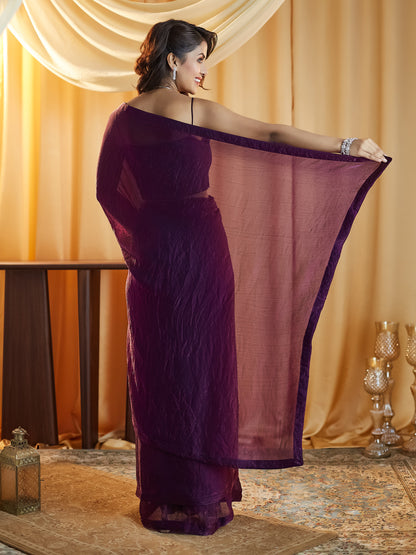 Dhiyona KS Women's women magenta solid silk saree