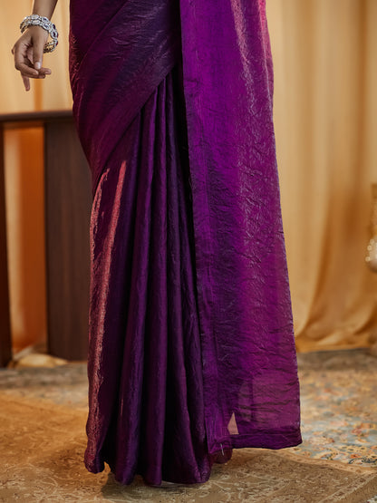 Dhiyona KS Women's women magenta solid silk saree