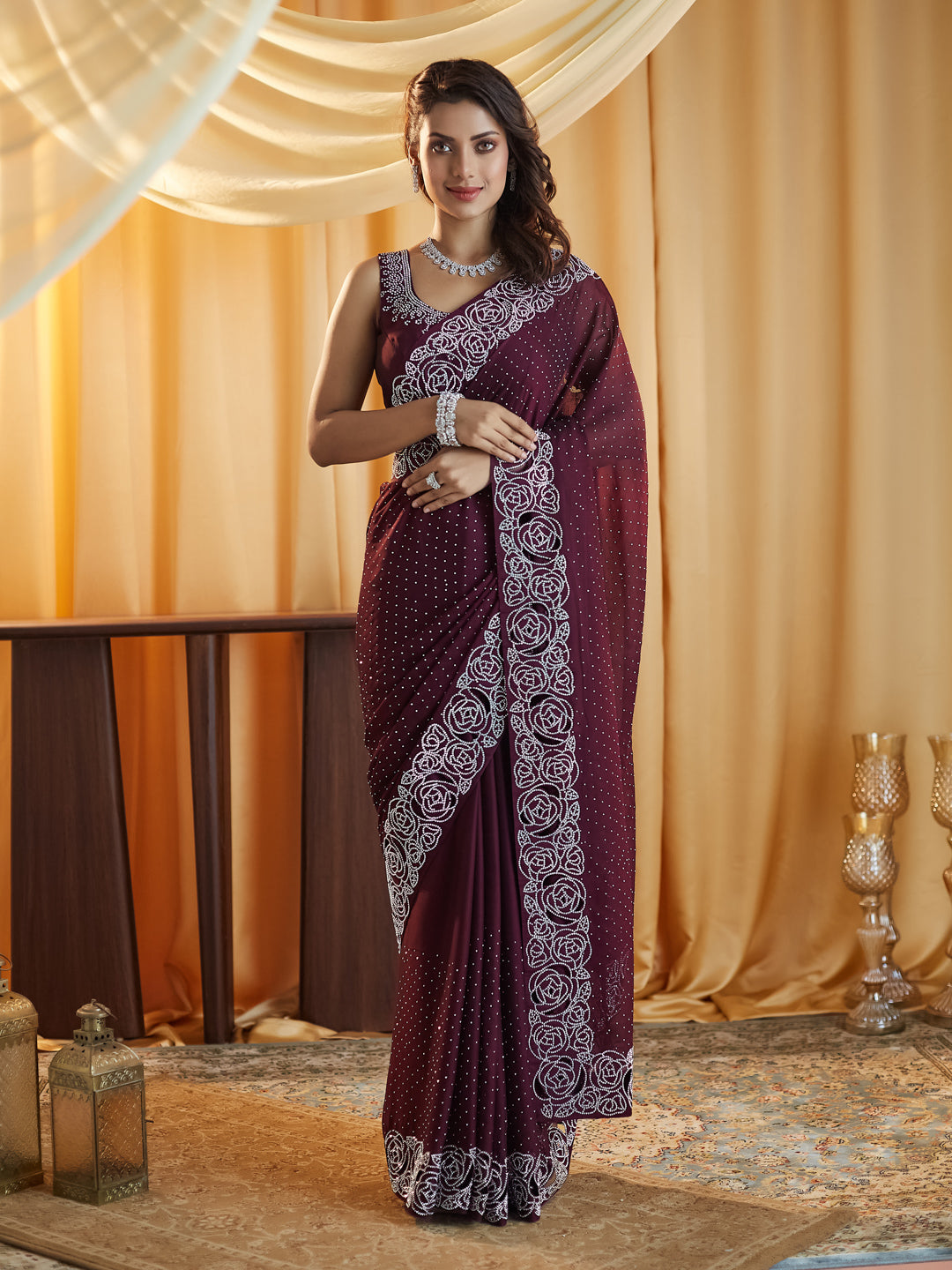 Dhiyona KS Women's Embellished Beads and Stones Saree