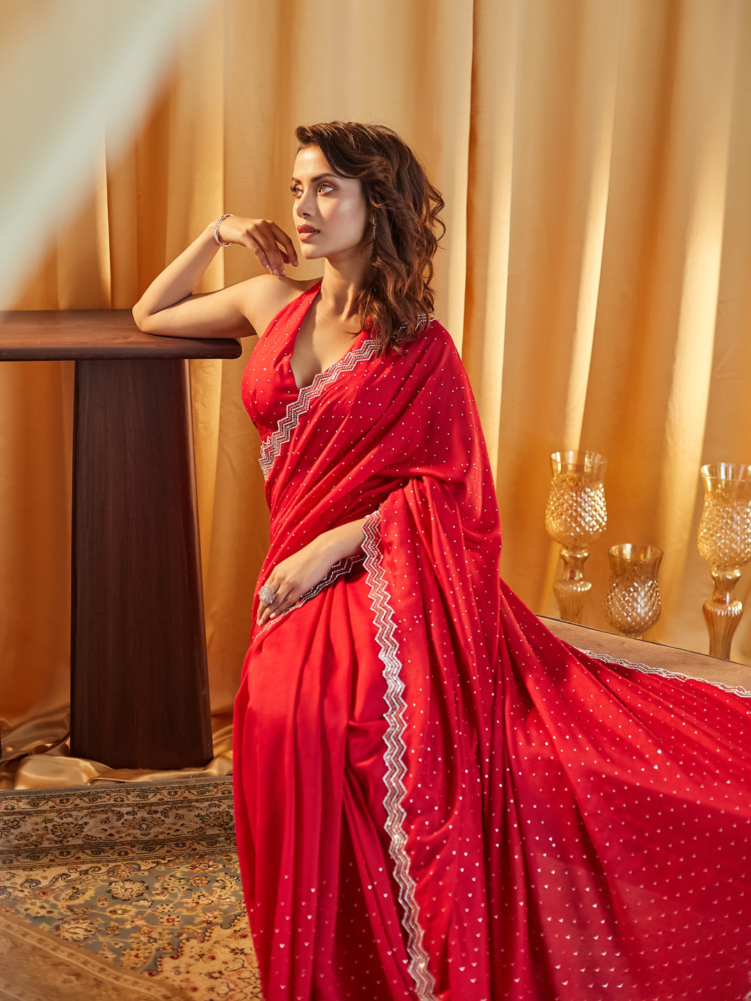 Dhiyona KS Women's Embellished Beads and Stones Silk Blend Saree