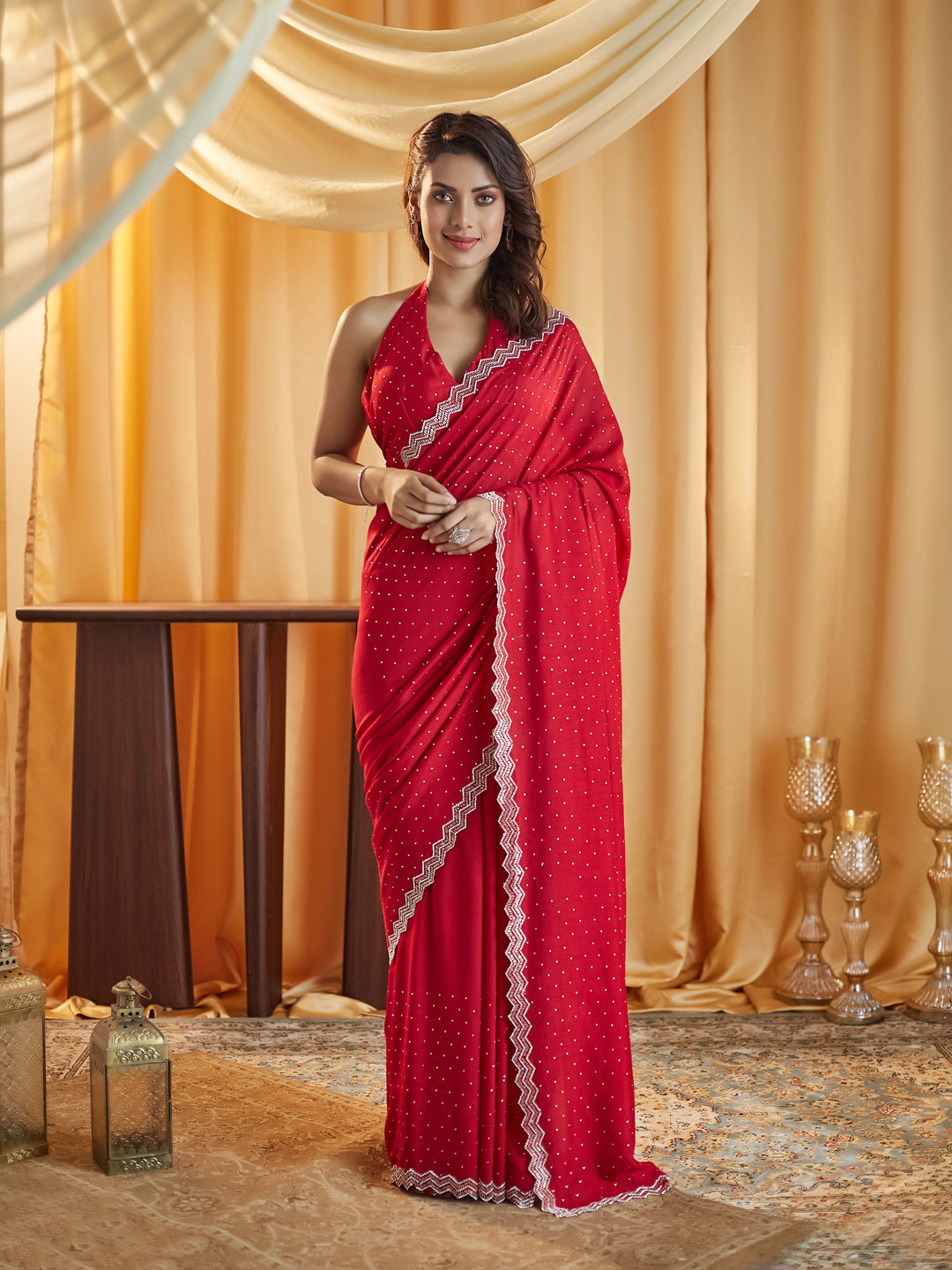 Dhiyona KS Women's Embellished Beads and Stones Silk Blend Saree