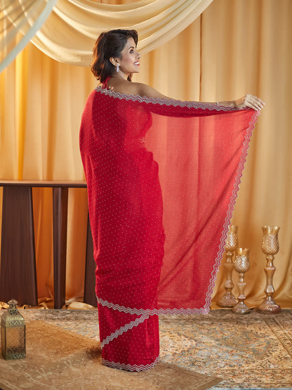 Dhiyona KS Women's Embellished Beads and Stones Silk Blend Saree