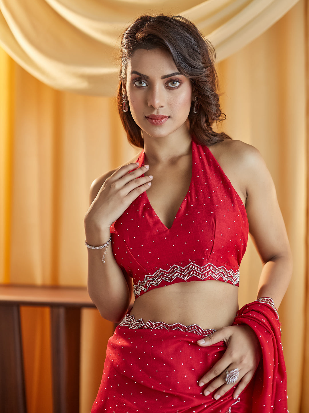 Dhiyona KS Women's Embellished Beads and Stones Silk Blend Saree