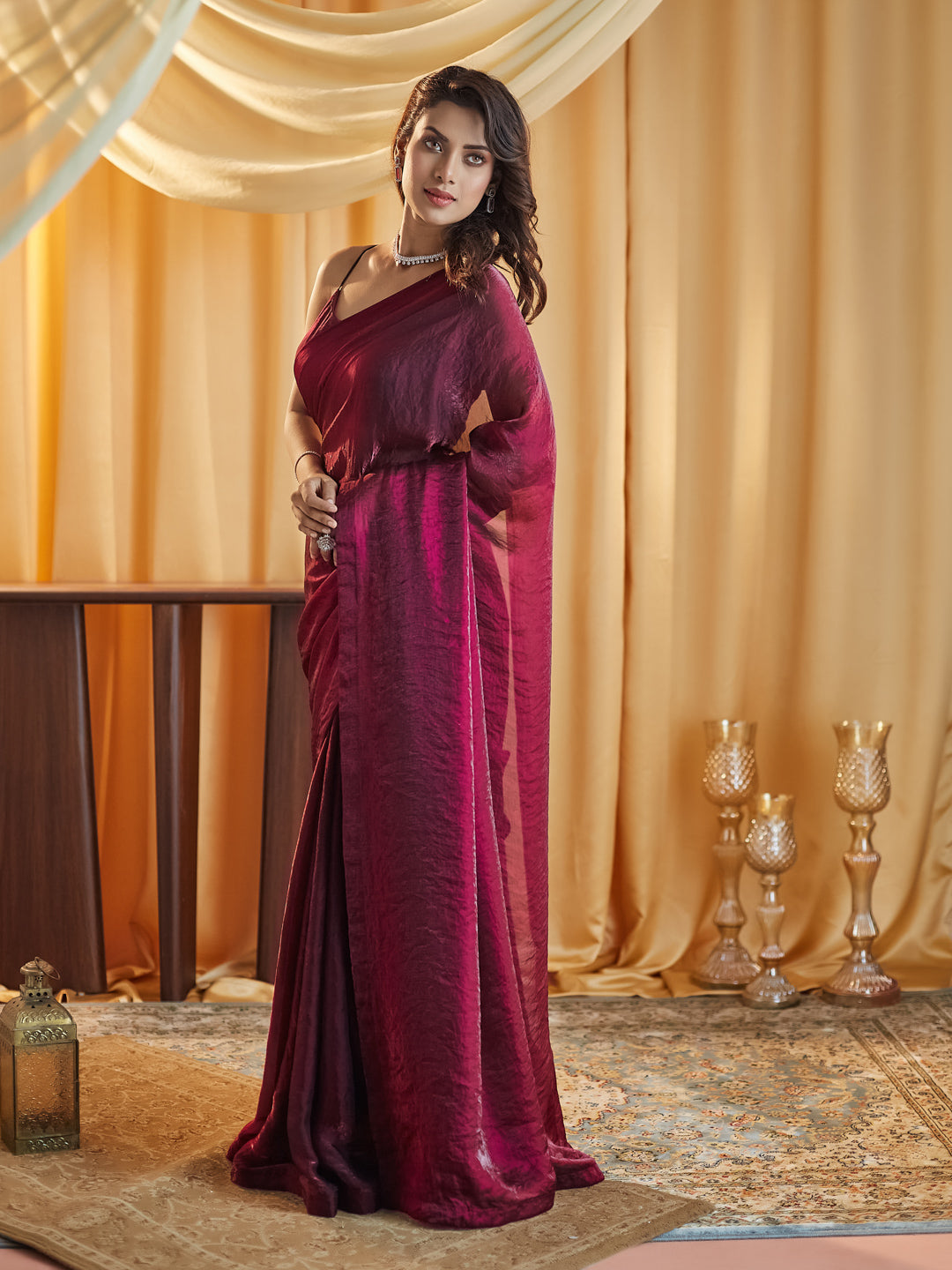 Dhiyona KS Women's women wine solid silk saree