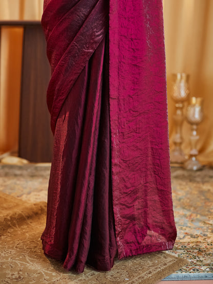 Dhiyona KS Women's women wine solid silk saree