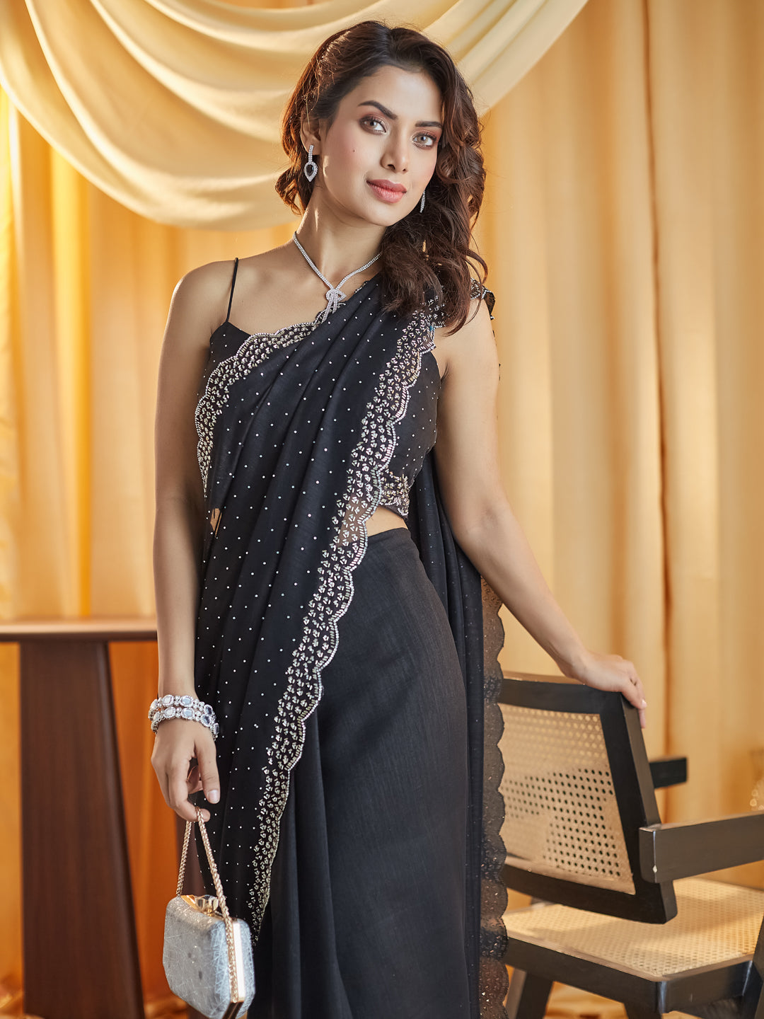Dhiyona KS Women's Embellished Beads and Stones Silk Blend Saree