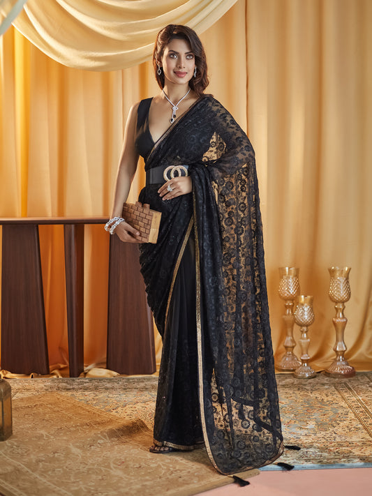 Dhiyona KS Women's Embellished Chikankari Pure Chiffon Saree
