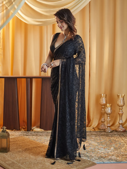 Dhiyona KS Women's Embellished Chikankari Pure Chiffon Saree
